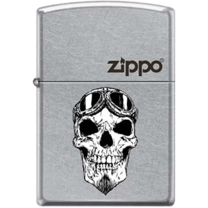Zippo Lighter – Biker Skull With Logo Street Chrome